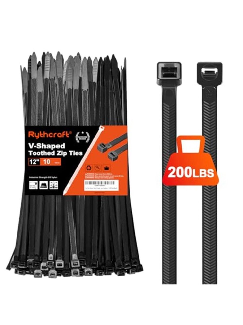 Heavy Duty Zip Ties 12 Inch 200 Lb Black Nylon Cable Ties UV Resistant Outdoor